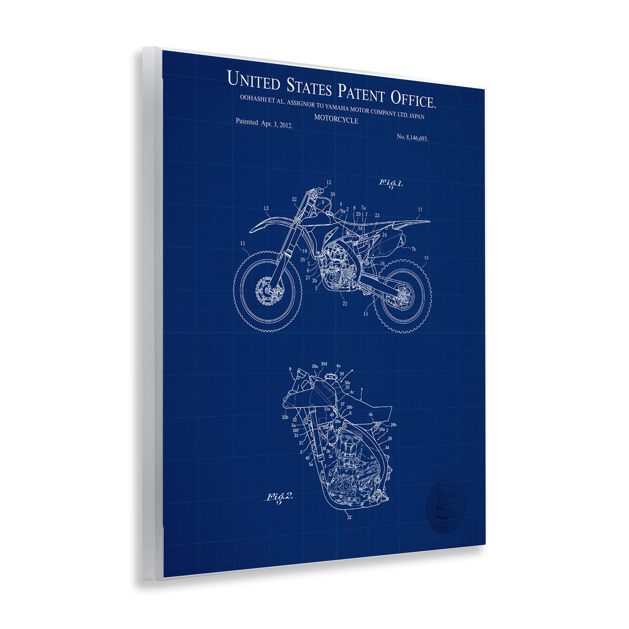 Stupell Industries Blue Motorcycle Blueprint Transportation Painting Unframed Art Print Wall Art, 11 x 14