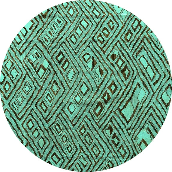 Ahgly Company Indoor Round Abstract Turquoise Blue Modern Area Rugs, 5' Round
