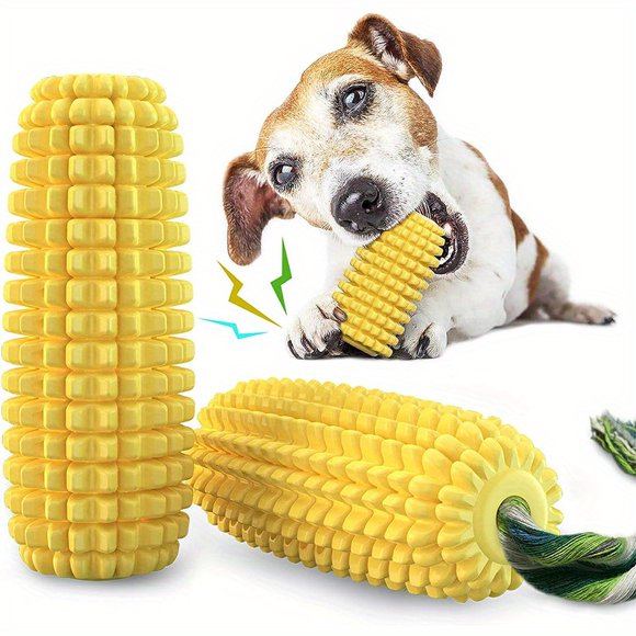 QJUHUNG 1PCS Dog Chew Toys for Aggressive Chewers  Tough Durable Squeaky Interactive Dog Toys  Puppy Teeth Chew Corn Stick Toy for Small Medium Large Breed  French Bulldog  Labrador Retri