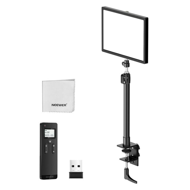 NEEWER 25W 12.9" Streaming Key Light with Desk Stand/2.4G Remote/USB Transmitter, PC/Mac APP Control Dimmable Edge Lit Video Panel Light wit