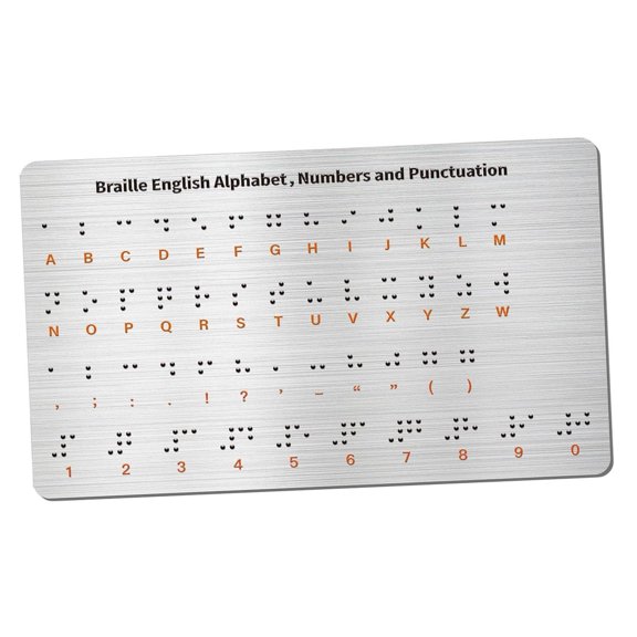 Tablero de alfabeto braille para aprendizaje de braille, compacto, de aluminio, ligero, material didáctico con puntos en relieve para principiantes y Plata 1 pieza