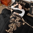 thumbnail image 6 of Homewish Modern Fashion Monogrammed T Bedding Comforter Set 7pcs for Girls Women, Leopard Cheetah Print Queen Bedding Sets, Black Reversible, 6 of 9