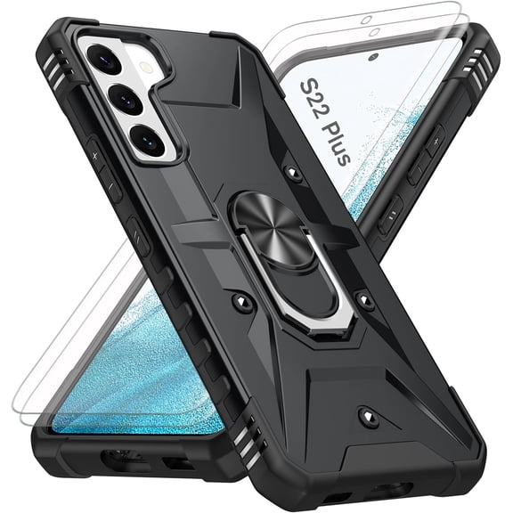 for Galaxy S21 FE 5G Case, S21 FE Case with 2 Pcs Nano Explosion-Proof Film, Military Grade Double Shockproof with Kickstand Protective Case for Samsung Galaxy S21 FE 5G (Black)