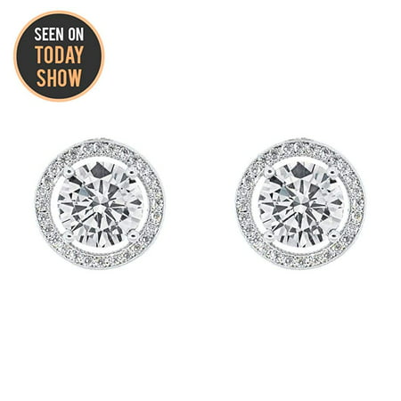 Cate & Chloe Ariel 18k White Gold Halo CZ Stud Earrings, Silver Simulated Diamond Earrings, Round Cut Earring Studs, Best Gift Ideas for Women, Girls, Ladies, Special-Occasion Jewelry - msrp (Best Earrings For Guys)