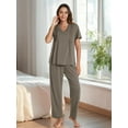thumbnail image 6 of Gleelist Pajamas Sets For Women Comfy Short Sleeve V neck Basic Pleated Tops and Pants Pajama Set 2 Piece Lounge Pjs Summer Sleepwear S-XXL, 6 of 7