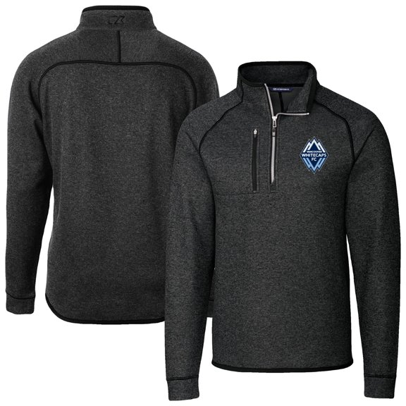 Men's-Cutter & Buck Heather Black Vancouver Whitecaps FC Big & Tall Mainsail Sweater-Knit Half-Zip Raglan Jacket