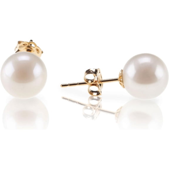 18K Gold Plated Sterling Silver Round Stud White Simulated Shell Pearl Earrings