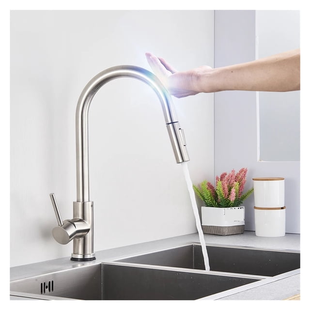Smart Touch Kitchen Faucet,Pull Out Sensitive Sensor Mixer Tap for Kitchen,360°Rotation Water ,Easy to Install