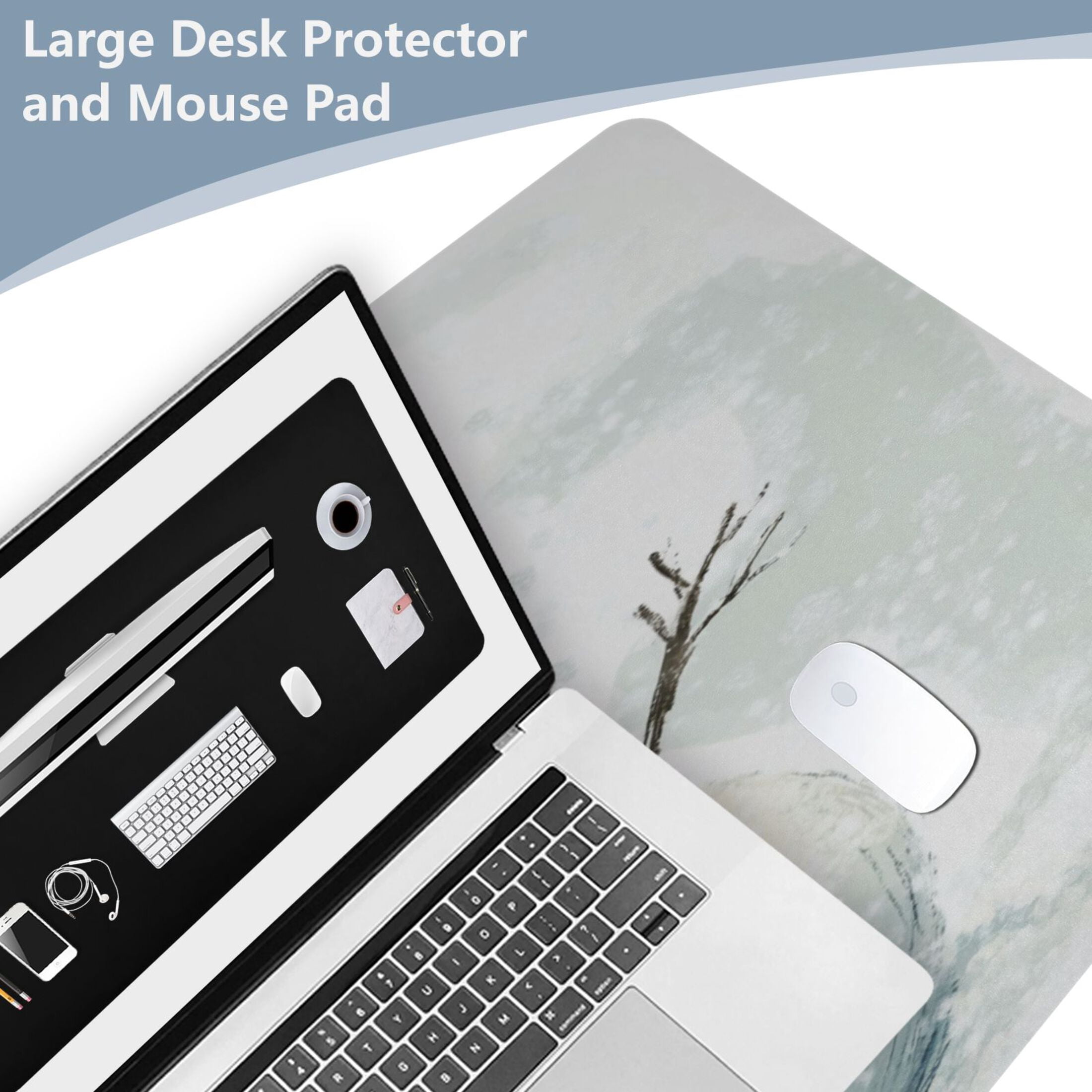 Wobogo Snowman Wearing A Blue and White Scarf Gaming Mouse Pad Non-slip Leather Desk Mat Water Resist Keyboard Pad for Gamer Office 16.5×35.4in