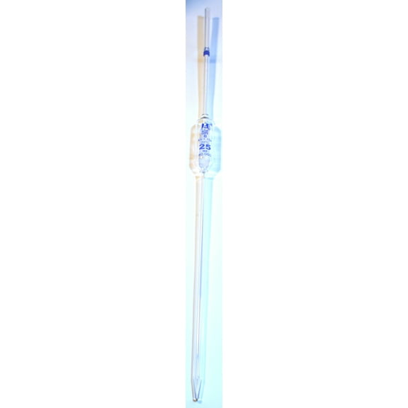 Pipette, Bulb Form, 25ml - Class B - Tolerance: 0.060 ml - Color Code, Blue - Borosilicate Glass - Eisco Labs