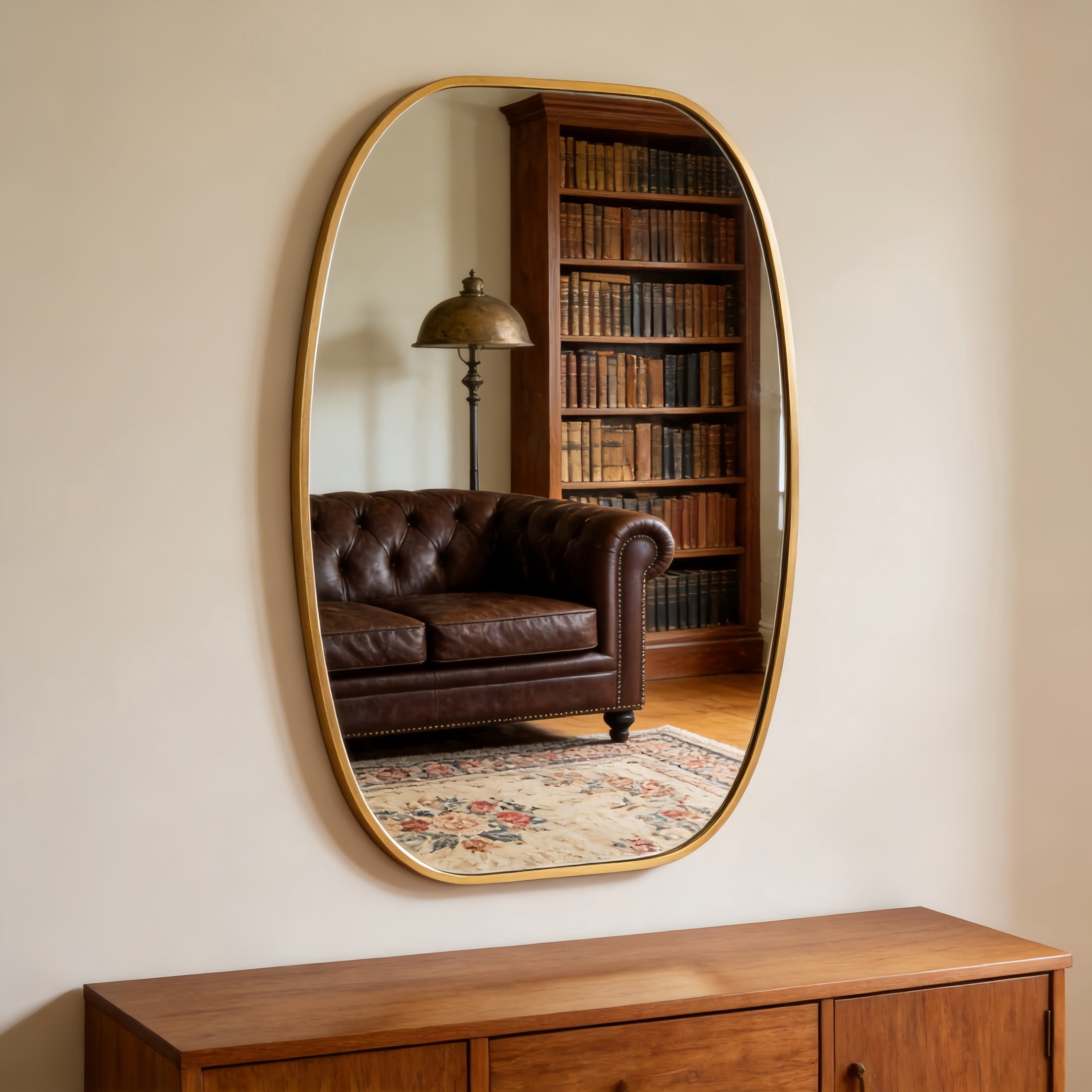 Noble House 20"x30" Unique Metal Framed Oval Wall Mirror, Modern Oblong Vanity Mirror for Bathroom & Entryway, Gold
