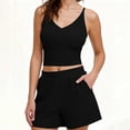 thumbnail image 2 of FRSASU Womens 2 Piece Lounge Sets Summer Outfits V Neck Tank Top Short Matching Set Casual Travel Beach Vacation Clothes Black, 2 of 7