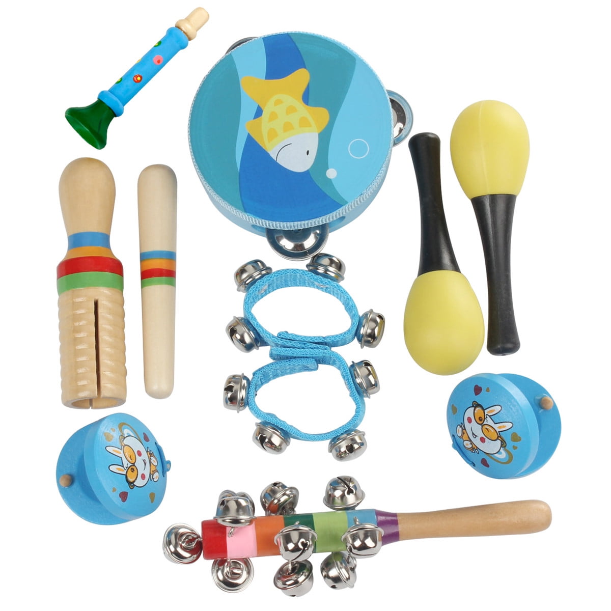 Kids Toddler Early Musical Toy Gift Tambourine and Maracas Orff Instruments 