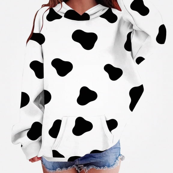 DJDLJWCJ Girls Graphic Hoodie Sweatshirt Cow Print Girls Long Sleeve Pullover with Front Pocket Multicolor Size 3T