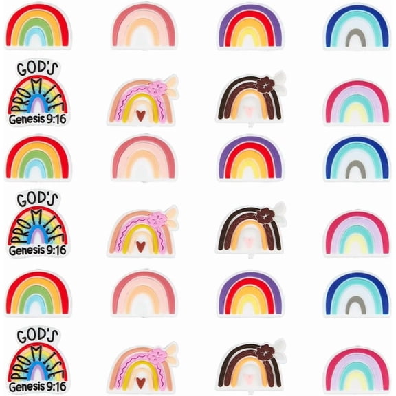 24 Pcs 8 Styles Rainbow Silicone Focal Beads Multicolor Silicone Spacer Beads for Pens Keychains DIY Crafts colorful