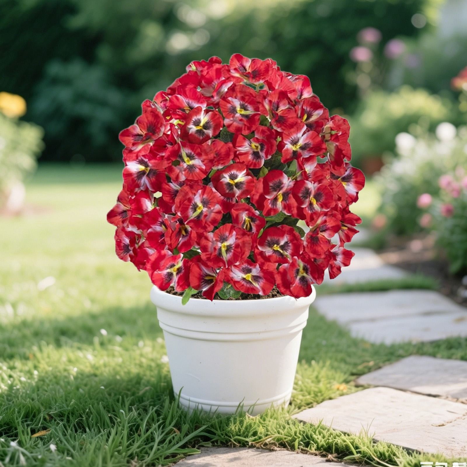 Spring Artificial Topiary for Outdoors with Spikes, UV Resistant Fake Outdoor Shrubs with Violet Flowers, Artificial Bushes for Outdoors Garden, Front Porch, Yard, Patio, Red