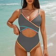 thumbnail image 2 of Enjoytime Women's one Piece Swimsuit Color Block Fashion Sexy V Neck Front Cross Cut Out Bathing Suits for Women Tummy Control with Adjustable, 2 of 5