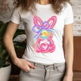 thumbnail image 3 of Pink Bunny Bow Graphic T-Shirt | Hand-Painted Pastel Rabbit Tee for Women, Natural, S, 3 of 6
