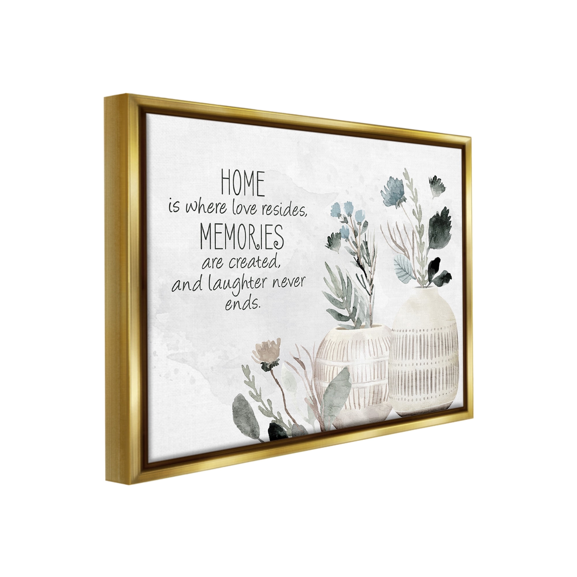 Stupell Industries Floral Where Love Resides Inspirational Painting Gold Floater Framed Canvas Art Print Wall Art, 31 x 25