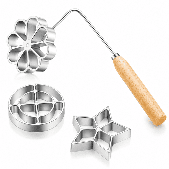 4 Pieces Rosette Iron Set,Bunuelos Mold with Handle,Lotus Flower Bunuelos Cookie Press Mold,Funnel Cake Maker Kit
