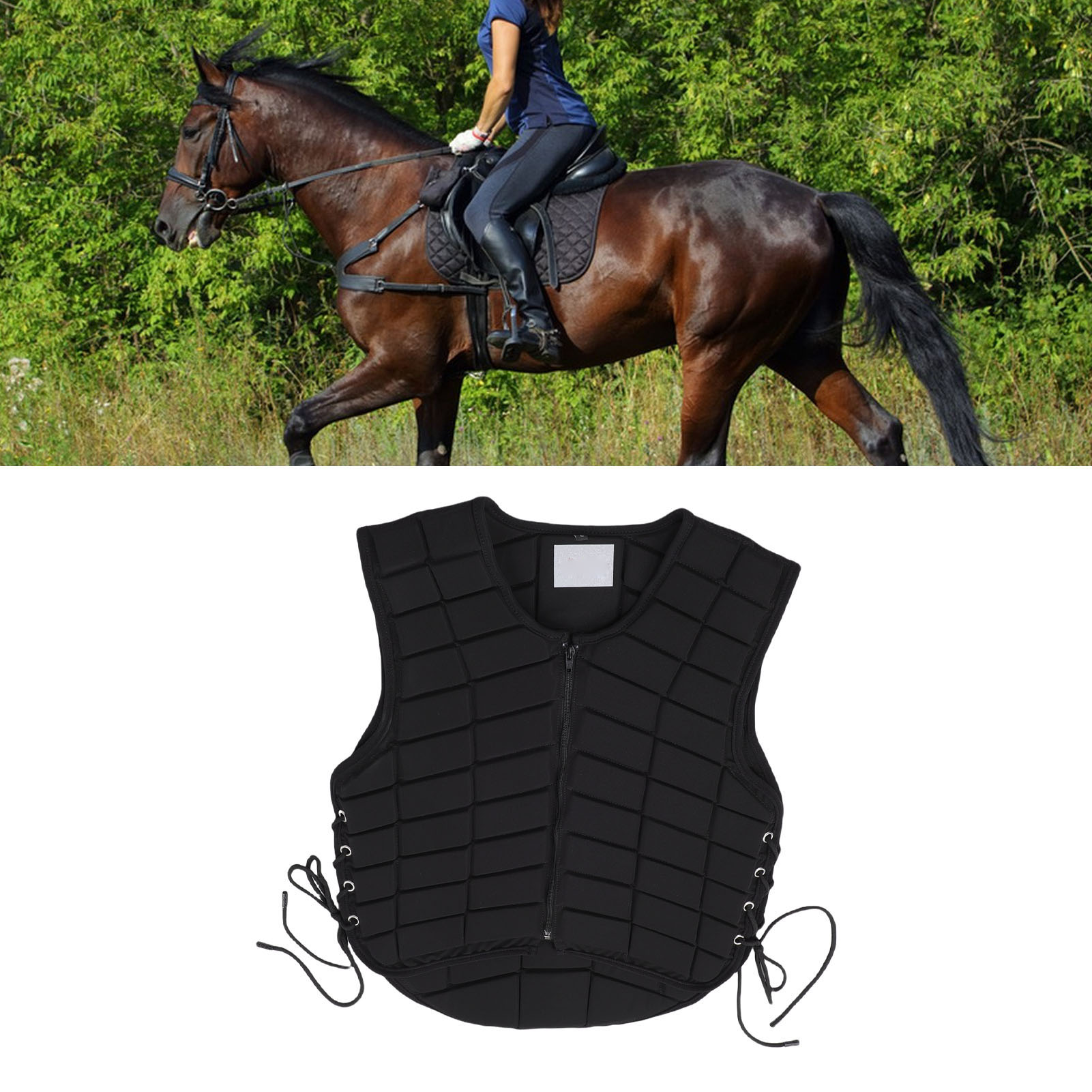 Riousery Equestrian Vest Professional Zip Closure Horse Riding Protective Vest Extended Padding Adult Size L Black 24.4 inches / 62 cm
