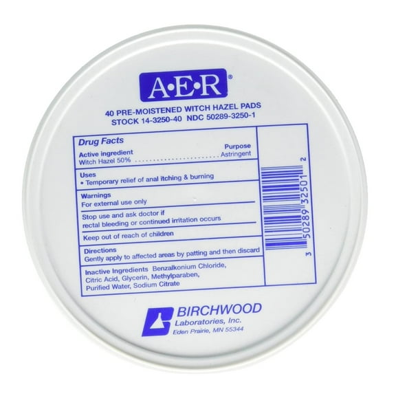 A-E-R Pre-Moistened Witch Hazel Anal Itching & Burning Relief Pads, 40 Ct, 5 Pack