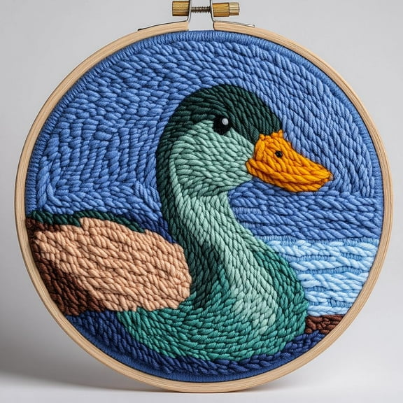 DIY Punch Needle Kits for Beginners Mallard with Hoop Punch Needle Starter Craft Embroidery Set Easy for Adults and Children Festival Gift and Decoration 20x20cm-5