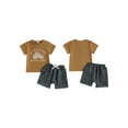 thumbnail image 2 of Toddler Baby Boy Summer Clothes Set 6 12 18 24 Months 2T 3T 4T Tractor Letter Print Short Sleeve T-Shirt Elastic Waist Solid Shorts Outfit Sets, 2 of 9