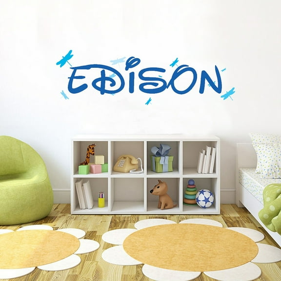 BLUE Dragonfly Font2 h15" Made-to-Order Baby Name Kid Room Nursery Wall Art Clear Vinyl décor Decal Sticker