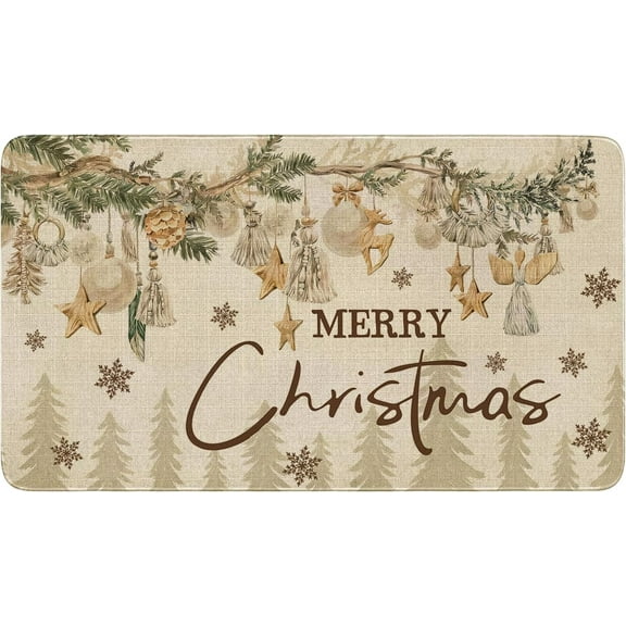 Merry Christmas Door Mat Outdoor for Front Door,Xmas Tree Pine Ornament Snowflake Holiday Welcome Doormat,Winter Floor Rugs for Indoor Porch Entrance Farmhouse Decor 30" x 17"