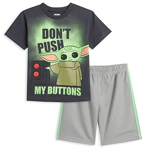 Star Wars The Mandalorian Baby Yoda Playera para niños pequeños, pantalones cortos de malla carbón 5T