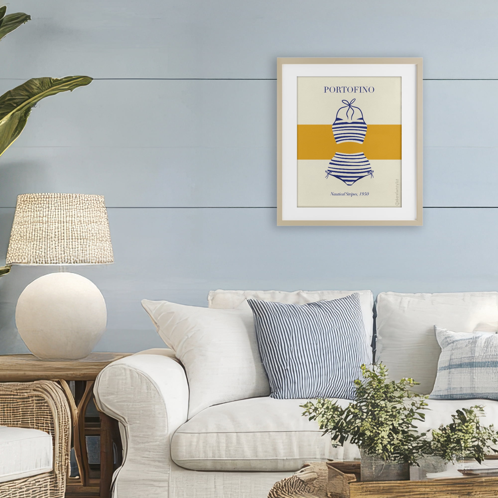 Stupell Industries Portofino Striped Bikini Birch Framed Print Under Glass, design by A Barefoot Stylist