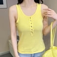 thumbnail image 5 of Wide Strap Tank Top for Women Cute Summer Button Slim Fitted Henley Tops Beach Vacation Sleeveless Shirt Yellow, 5 of 5