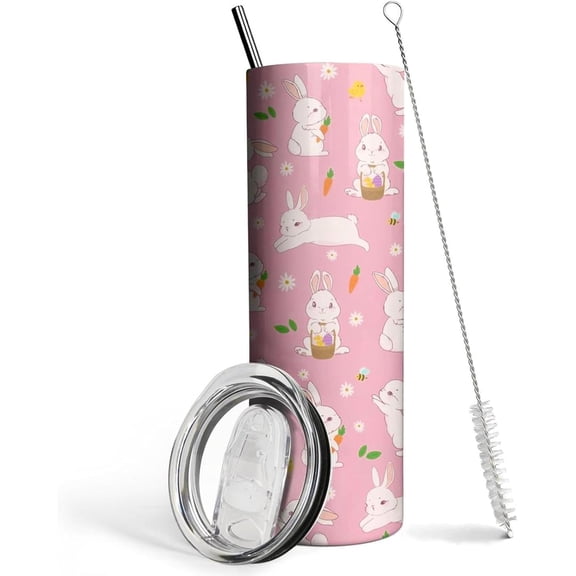 Ceovfoi 20oz Easter Bunny Tumbler with Lid and Straw - Cute Rabbit Themed Insulated Cup | Gift for Women, Girls, Mom | Coffee Mug, Water Bottle, Wine Glass