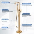 thumbnail image 4 of Wowow Waterfall Single-Handle Freestanding Tub Faucet with Hand Shower, Brass Floor Mounted Tub Filler Faucet in Brushed Gold, 4 of 7