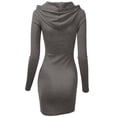 thumbnail image 3 of Doublju Women's Long Sleeve Slim Fit Henley Neck Hoodie Mini Dress, 3 of 4