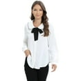 thumbnail image 2 of EFINNY Womens Button Down Shirts Chiffon Bow Tie Top Long Sleeve Casual Blouse,Ladies White OL Shirt Girls Sweet Doll Collar College Top, 2 of 9