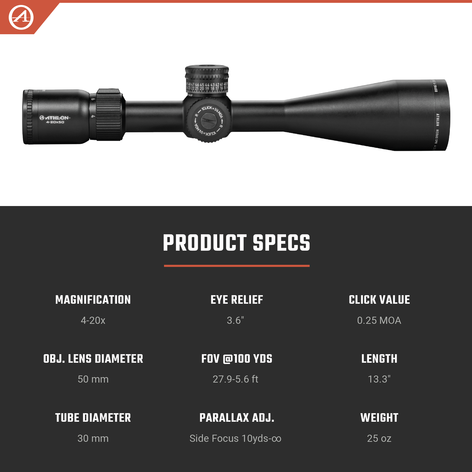 Athlon Optics Heras SPR 4-20x50 Scope AAGR2 SFP MOA Reticle, Black