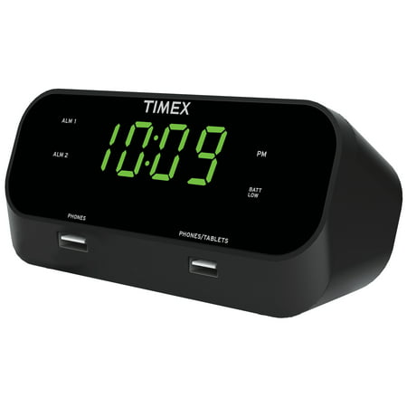 Timex T129 RediSet Dual Alarm Clock with Dual USB Charging and Battery