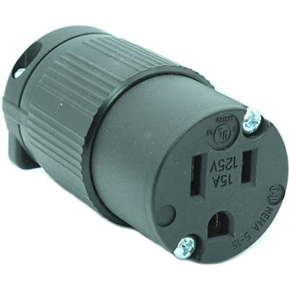 Journeyman-Pro 515CV 15 Amp 120-125 Volt, NEMA 5-15R, 2Pole 3Wire, Straight Blade, Female Plug Replacement Cord Outlet, Commercial Grade PVC Black (BLACK 1-PACK)