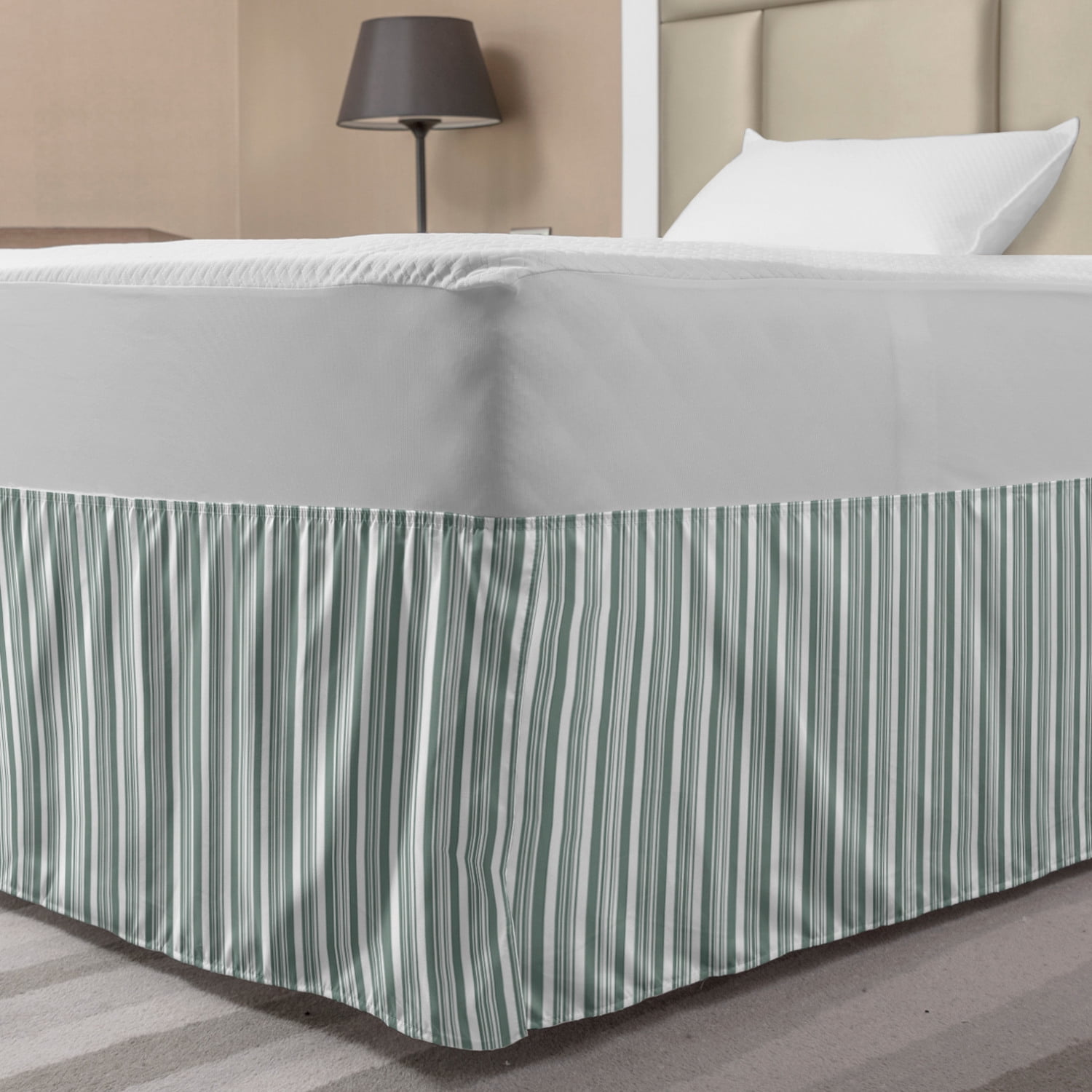 Modern Bed Skirt, Vertical Thin and Bold Stipes Optical Pattern Retro