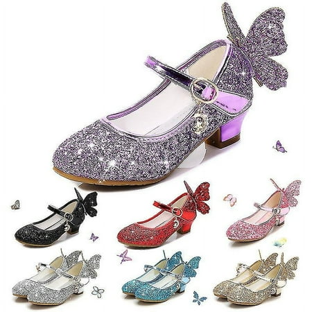 

Kids Leather Shoes For Girls Princess Glitter Children High Heel Girls Shoes Butterfly 3d332