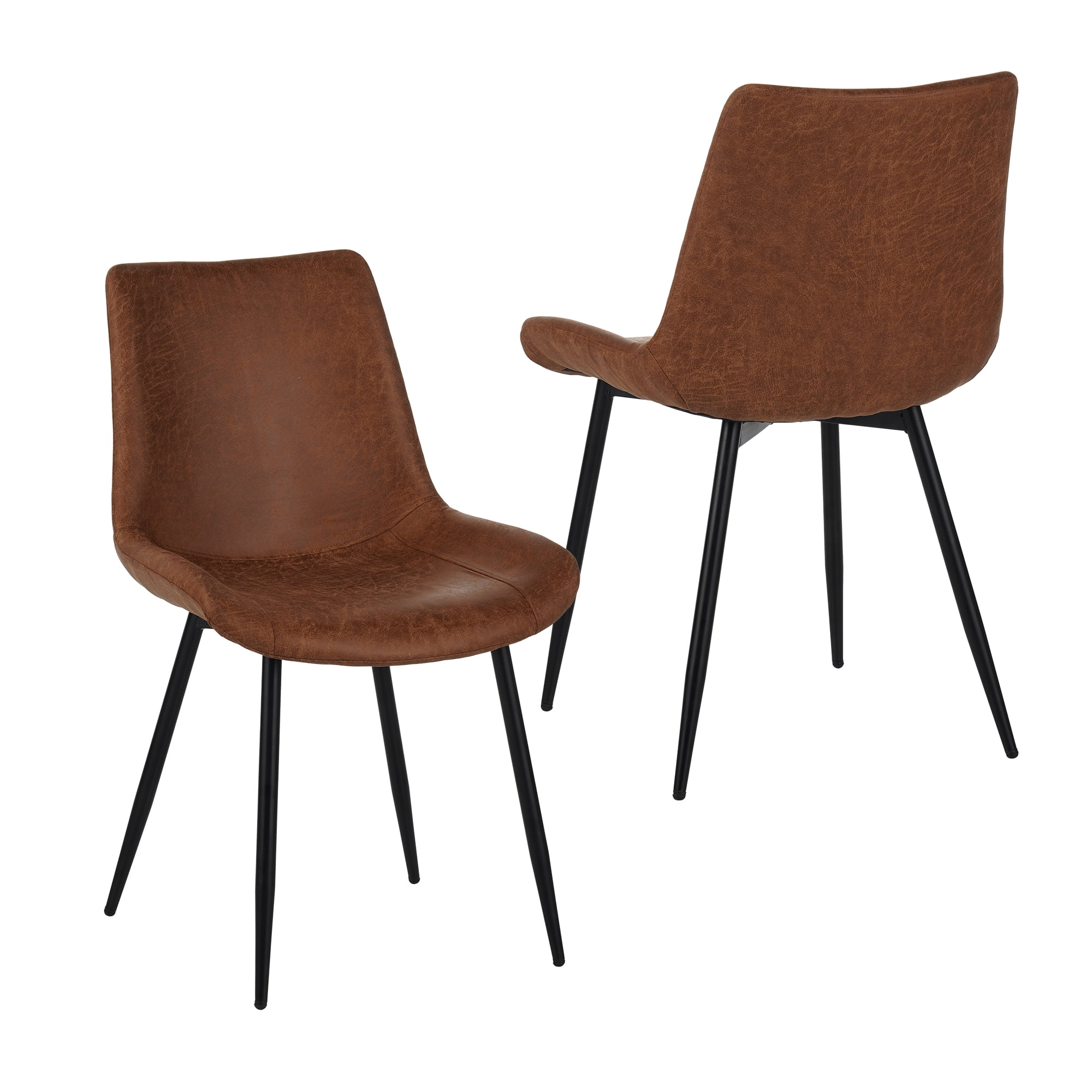 Dining Chairs Set of 4, Upholstered Faux Leather Cushion Seat and Sturdy Metal Legs, Modern Kitchen Dining Room Office Guest Chairs, Easy Assembly Water-Resistant, Brown