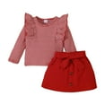 thumbnail image 4 of Staki Girls Plaid Clothes Set Girl Fall Clothes Sets: 2 Piece Fall Winter Outfit Long Sleeve Ruffle Top Mini Skirt for Girl(Red,2-3 Years), 4 of 6
