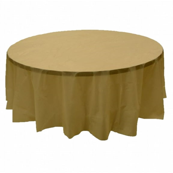 2 Plastic Round Tablecloths 84" Diameter Table Cover - Gold