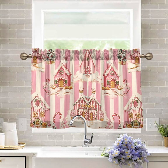 Yayeee Kitchen Curtains Tier Pair Light Filtering 27"x36" Rod Pocket Short Cafe Window Panel, Beige Gingerbread Houses