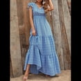 thumbnail image 4 of Vestido de Verano 2025 para Mujer, Cuello en V, Corta, Cintura Alta, Estampado Floral, Volantes Escalonados, Corte A, Maxi Azul XL, 4 of 9