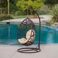 thumbnail image 1 of Outdoor Brown Wicker Tear Drop Basket Chair, 1 of 5