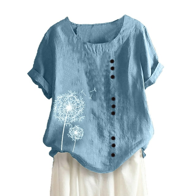 Blouses à Manches Courtes pour Femmes Imprimé Décontracté Col Rond Grande Taille T-Shirt Haut Blouse