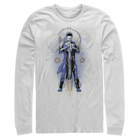 Men's Marvel Eternals Phastos Circles  Long Sleeve Shirt White 2X Large